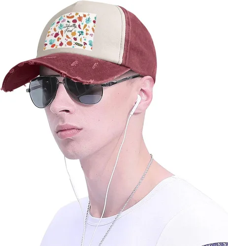 Vista 8 de NEZIH Gorra de béisbol unisex con estampado de alimentos saludables, ajustable, de mezclilla lavada, gorra de visera para papá