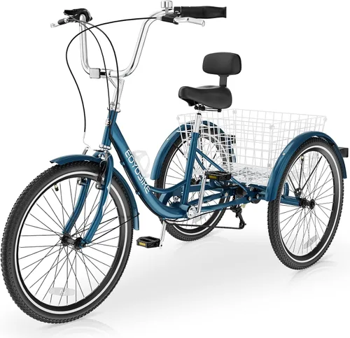 Vista 13 de Slsy Triciclo para adultos de 7 velocidades, 20/24/26 pulgadas, bicicleta de 3 ruedas para adultos con cesta de compras grande, capacidad de 350