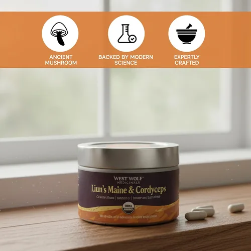 Vista 4 de Cápsulas de hongos de melena de león y Cordyceps, 120 cápsulas veganas, USDA Organic, 2.12 oz