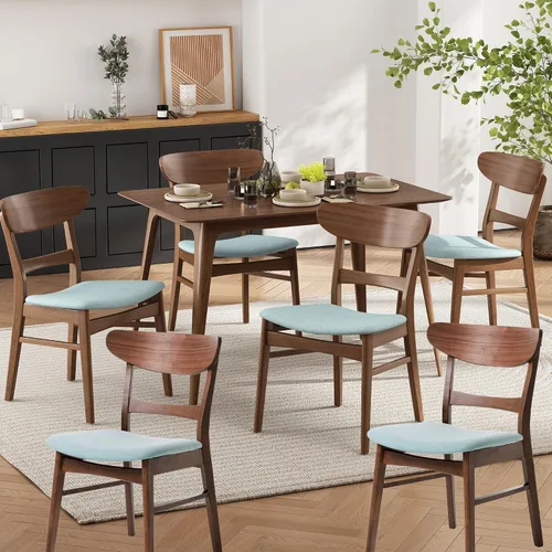 Vista 16 de Dining Chairs Set of 2, Mid Century Modern Dining Chairs with Curved Backrest and Wood Legs, Walnut Finished Frame Upholstered Dining Room Chairs