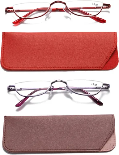 Vista 14 de Viseng Gafas de lectura de medio marco para mujer y hombre, lentes de media luna delgadas, lectores de metal con montura semi desmontable +1.0