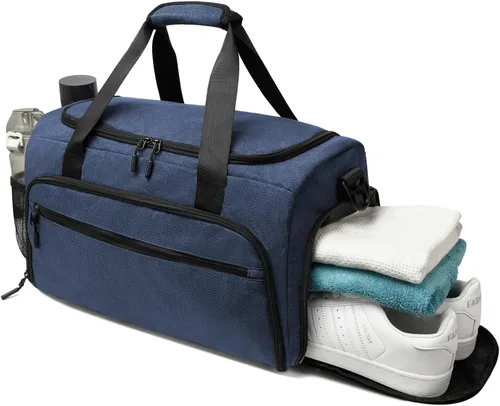 Vista 13 de Bolsa de gimnasio para hombres y mujeres, pequeña bolsa deportiva con bolsillo húmedo y compartimento para zapatos, bolsa de lona resistente al agua