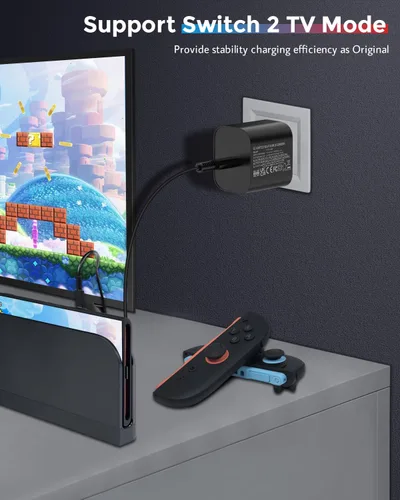 Vista 6 de JZW-SHOP 60W Fast Charging Charger Compatible with Nintendo Switch2, Nintendo Switch, Steam Deck- Support TV Mode, 20V 3.0A AC Adapter with 1.5M USB