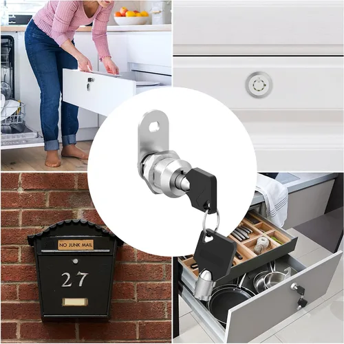 Vista 4 de Paquete de 1 cerradura de gabinete con llaves, cerradura de leva de 5/8 pulgadas con llave similar, cerradura de almacenamiento para compartimento