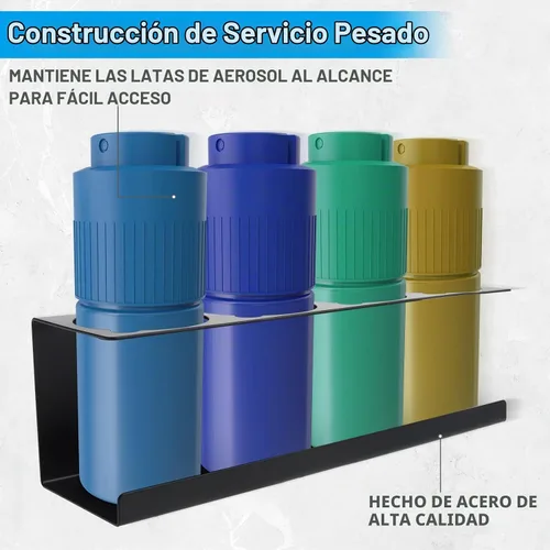 Vista 4 de RealPlus Soporte para latas de aerosol, organizador de 4 latas, soporte de acero resistente montado en la pared para garaje y espacio de trabajo