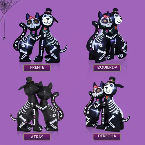 Vista 6 de ZPISF - Esqueleto inflable de Halloween de 6 pies, gato y perro negro Gato y perro de 6 pies