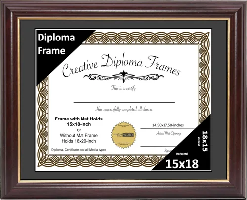 Vista 54 de Creative Picture Frames Marco para Diploma de Caoba con Borde Dorado de 12x16 pulgadas con Vidrio y Paspartú Negro y Colgadores de Pared Instalados