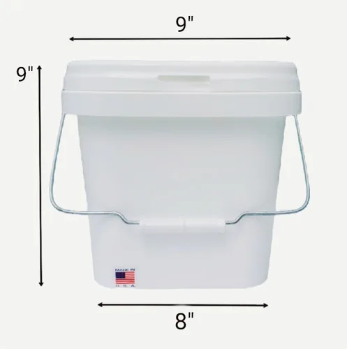 Vista 5 de Cubo de cubo de 2 galones de almacenamiento de grado alimenticio libre de BPA cuadrado con tapa y mango de metal, contenedor de plástico blanco
