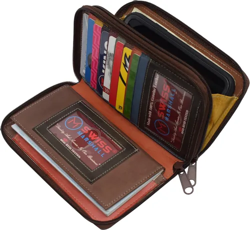 Vista 2 de Marshal Cartera de piel auténtica con doble cremallera para mujer #4575CF, Multicolor suizo, Cartera con cremallera para mujer