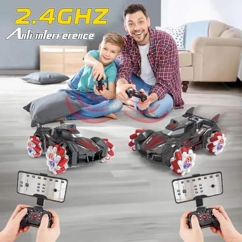 Vista 5 de Yasola Auto RC con cámara para niños, control remoto giratorio de 360° de alta velocidad, vehículo de acrobacias de juguete para niños y niñas