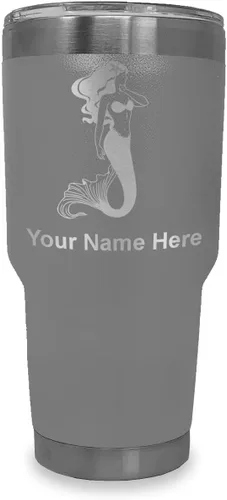 Vista 39 de LaserGram Vaso aislado al vacío de 20 onzas, sirena, grabado personalizado incluido (negro)