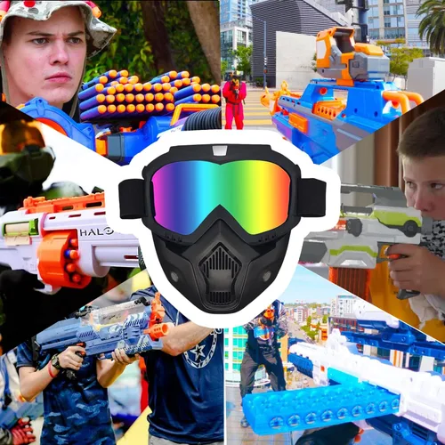 Vista 6 de EKIND Máscara táctica con mascarilla extraíble compatible con Nerf Elite Toy Gun Game Rival Ball