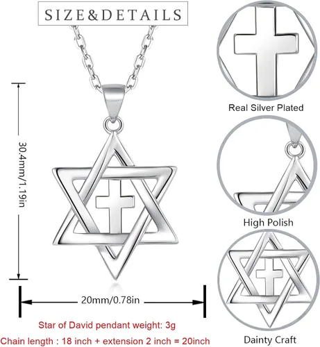 Vista 5 de YKYLHSYXR Collar mesiánico judío para mujeres y hombres, chapado en plata oro de 18 quilates con colgante de estrella pequeña de David y cruz