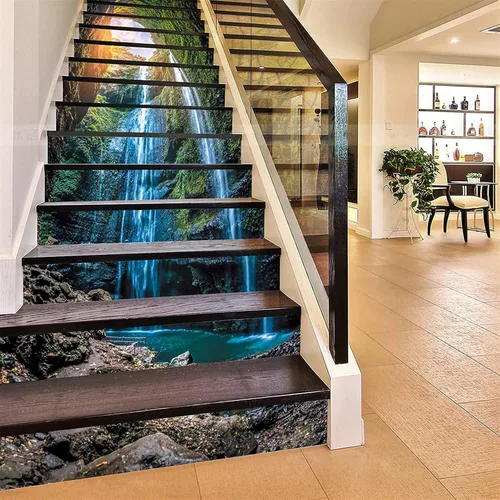 Vista 17 de artfanke 13 piezas de adhesivos 3D de amanecer en la playa - Adhesivos para escalones de pelar y pegar para decoración de hogar y oficina - 39,37" x