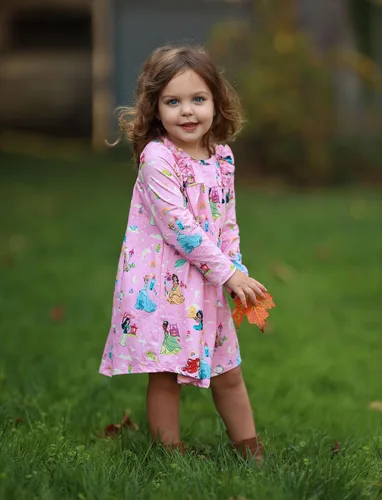 Vista 2 de Disney Vestido de princesa Frozen Elsa Minnie Stitch floral para niña pequeña, línea A, manga larga, ropa casual de otoño para niños de 2 a 6 años