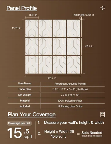 Vista 5 de Paneles acústicos, paneles de pared acústicos autoadhesivos, 12 piezas Chevron Peak - Blanco pálido