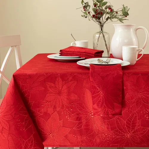 Vista 10 de Benson Mills - Mantel de tela de damasco Poinsettia Legacy, para fiestas, invierno y Navidad