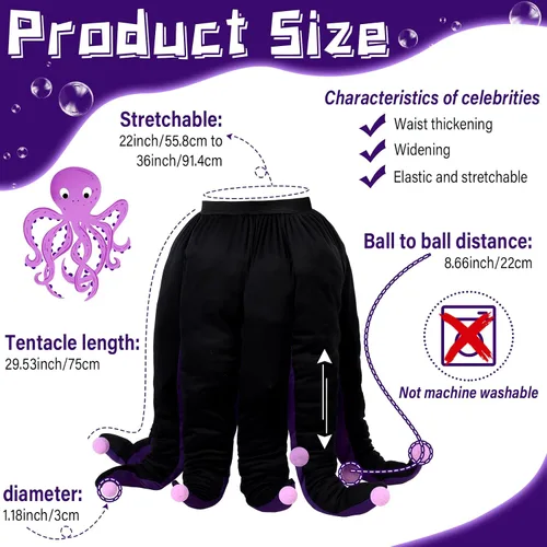 Vista 2 de Funtery Disfraz de pulpo para mujer, vestido de pulpo negro y morado, tentáculos largos, disfraz de bruja de Halloween para adultos (29.5 pulgadas)
