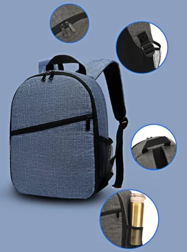 Vista 4 de Mochila para cámara Bolsa de cámara impermeable Estuche de cámara de gran capacidad para hombres mujeres (azul)