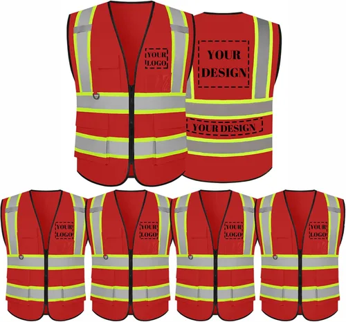 Vista 19 de Chaleco de seguridad reflectante de alta visibilidad con 5 bolsillos y cremallera clase 2 para adultos, unisex, ropa de trabajo de seguridad