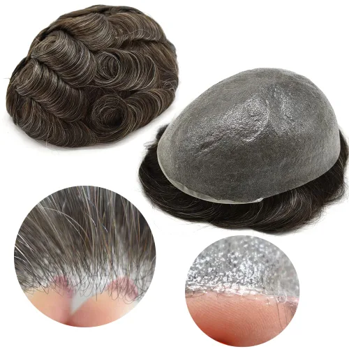 Vista 18 de Toupee - Sistema de reemplazo de cabello para hombres, piel ultrafina, transparente, 0.001 in, poliéster superfino, unidad de cabello de hombre, 8 x