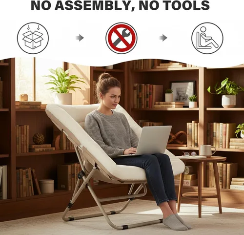 Vista 7 de Tiita Silla Cómoda Plegable, Silla de Acento Plegable de Gran Tamaño de Piel Sintética Suave, Silla de Descanso Perezosa para Niños, Adolescentes