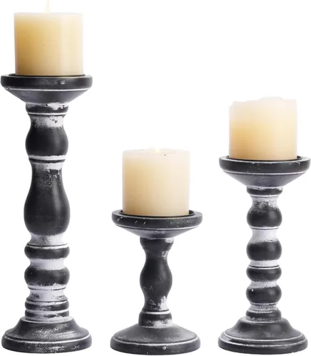 Vista 8 de Portavelas para Velas de Pilar: Romadedi Juego de 3 Portavelas Decorativos de Madera, Soporte de Vela de Madera Rústica para Repisa de Chimenea Mesa