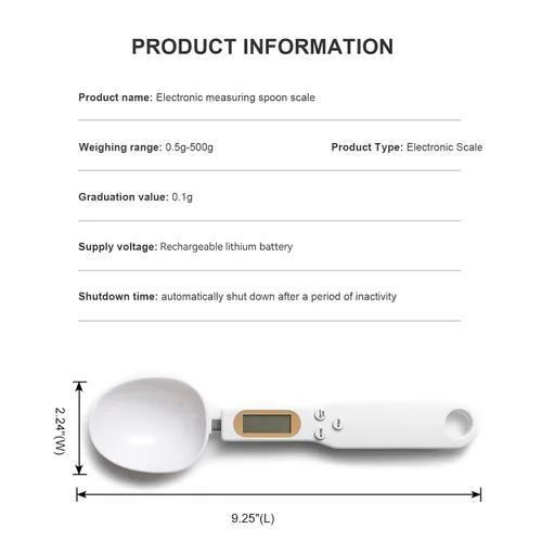 Vista 5 de Báscula digital de cuchara para alimentos, precisión de 17.64 oz/0.00 oz, recargable por USB, pantalla LCD, báscula de cocina compacta para cocinar