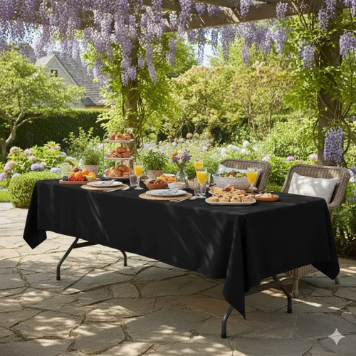 Vista 2 de Your Chair Covers - Mantel rectangular de poliéster sin costuras de alta calidad de 60 pulgadas de ancho x 102 pulgadas de largo - Negro - Mantel