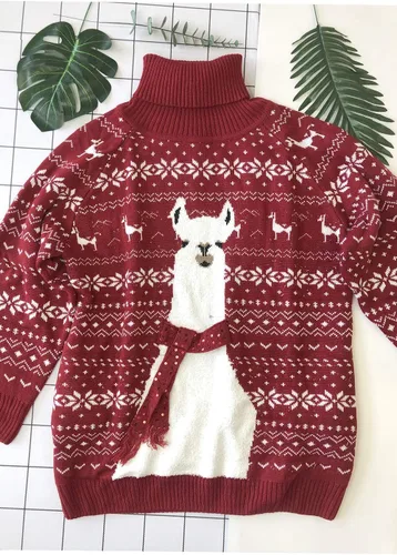 Vista 2 de Jumppmile Vestido de suéter de cuello alto con bolsillos para mujer, diseño feo de Navidad, Navidad