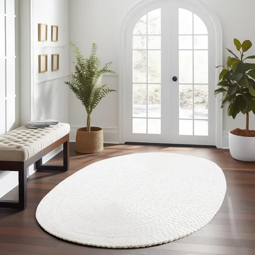 Vista 38 de Super Area Rugs Alfombra trenzada gris pequeña para puerta – Tejido lavable para fregadero de cocina, tapete gris sólido, ovalado, 20 x 30 pulgadas