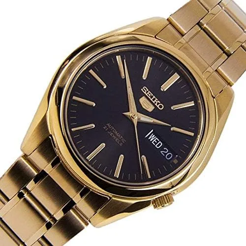 Vista 3 de Seiko 5 SNKL50 Reloj automático de acero inoxidable con esfera negra para hombre Oro Reloj automático