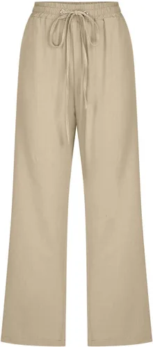 Vista 4 de Ceboyel Pantalones capri para mujer para verano, cintura elástica, pantalones de yoga, con cordón, pantalones de lino, pantalones de entrenamiento