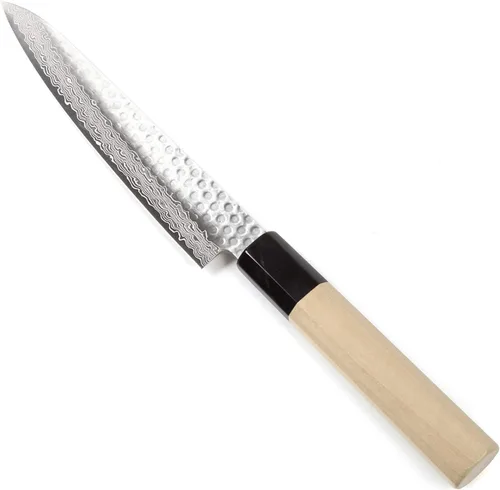 Vista 3 de Cuchillo japonés martillado Damasco VG-10 46 capas de mango de madera de magnolia octogonal, 6 pulgadas (5.906 in)