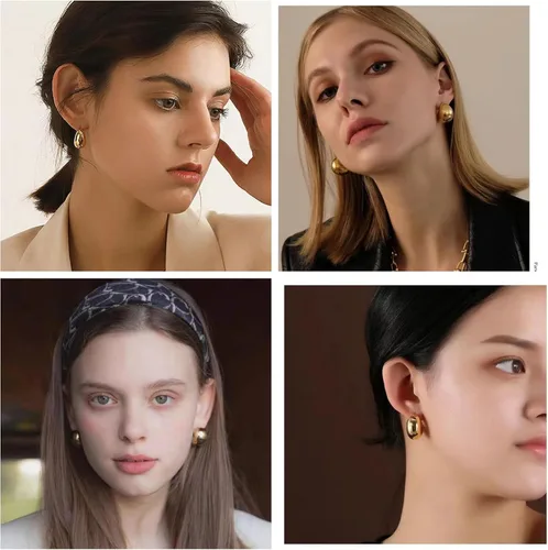 Vista 7 de SYWDUDUCLT Oversized chunky Gold Earrings gold plated earrings Lightweight Drop Earrings Fashion Jewelry for Women Girls Gift with 18K Real Gold