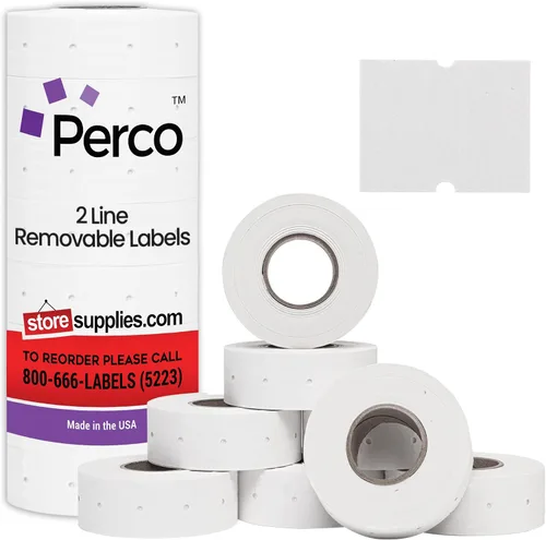 Vista 30 de Perco Etiquetas azules de 2 líneas, 6,000 etiquetas de precio en blanco y fecha para pistolas Perco de 2 líneas de precio y fecha, 8 rollos, 1