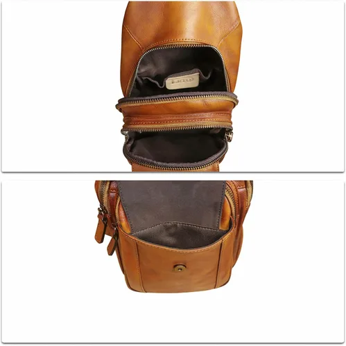 Vista 7 de LRTO Bolso de cuero genuino para hombres y mujeres retro de cuero real bandolera bandolera bandolera bolso de pecho