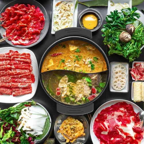 Vista 9 de Food Party Olla Caliente Eléctrica con Divisor Hotpot Olla Eléctrica Hopot Cocinador Shabu Shabu Olla 110V 1200W Antiadherente 6-Quart Libre de BPA