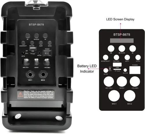 Vista 6 de NEM Mobi7e Altavoz estéreo portátil inalámbrico Bluetooth de alto rendimiento con graves extra, grabación USB, batería recargable, entrada de Negro