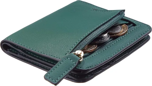 Vista 2 de Gostwo - Cartera compacta de piel genuina de lujo para mujer con bloqueo de RFID y ventana de identificación