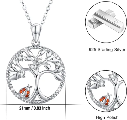 Vista 5 de JUSTKIDSTOY Collar con colgante de árbol de la vida, diseño de mariquitaunicorniolama, plata de ley 925, joyería de animales lindos regalos