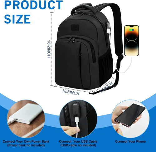 Vista 2 de WOLT Mochila para laptop para hombres y mujeres para portátil de 15.6 pulgadas y 17 pulgadas, mochila de viaje aprobada con compartimento para Negro