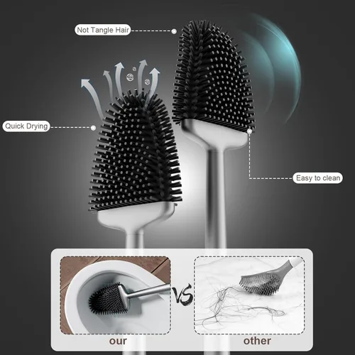 Vista 3 de Sellemer - Juego de cepillo y soporte para inodoro - Cabezal de cepillo flexible para taza de inodoro con cerdas de silicona, tamaño compacto