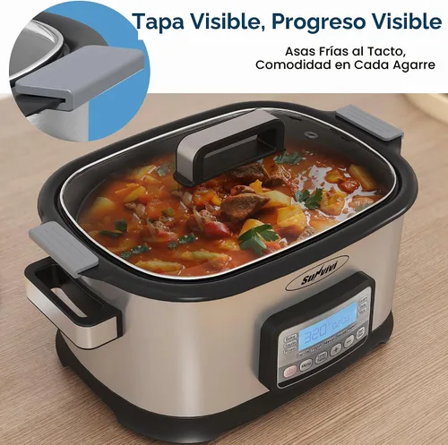 Vista 8 de Multicocina 11 en 1, horno asador de olla lenta de 6.5 cuartos de galón, olla multifuncional programable digital con temporizador, control