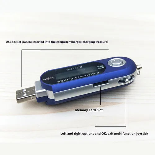 Vista 6 de Slim design MP3 player in auto power outage mode with memory and lyrics lyrics display for music lovers blue