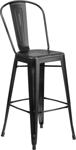 Vista 18 de Taburete Flash Furniture de bar, hecho de metal para interior y exterior, Metal, Negro