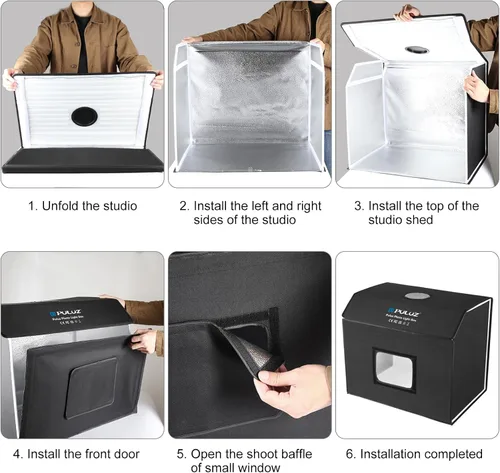 Vista 6 de PULUZ Caja de luz portátil para estudio fotográfico, caja de fotos grande de 24.6 x 16 pulgadas, kit de estudio profesional regulable con 672 luces