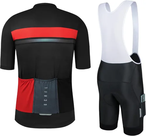 Vista 2 de Conjunto de camiseta de ciclismo para hombre, manga corta, kits de ciclismo, pantalones cortos, bolsillos laterales, ajuste profesional, acolchado