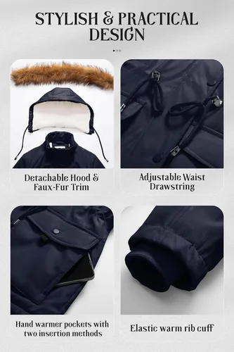 Vista 6 de Chrisuno Parka de invierno para mujer, forro polar suave, con cordón y capucha de piel sintética