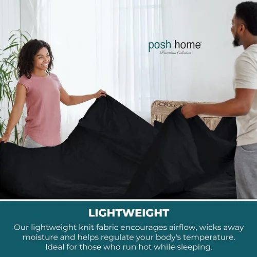 Vista 4 de Posh Home Juego de sábanas de punto de jersey, sábanas de 3 piezas, sábanas de jersey de algodón transpirable y suave, incluye sábana encimera